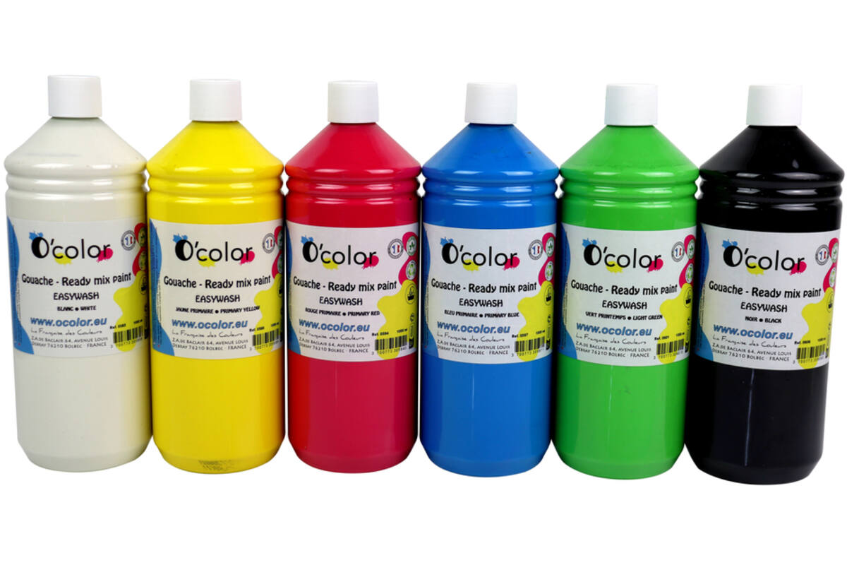 Plakkaatverf budget assorti primaire kleuren 1000 ml, 6 stuks