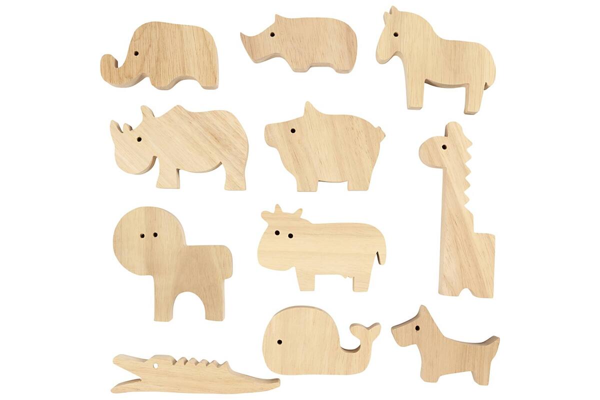 Houten dieren boerderij en safari 3-14,5 cm dikte 2 cm, 44 stuks