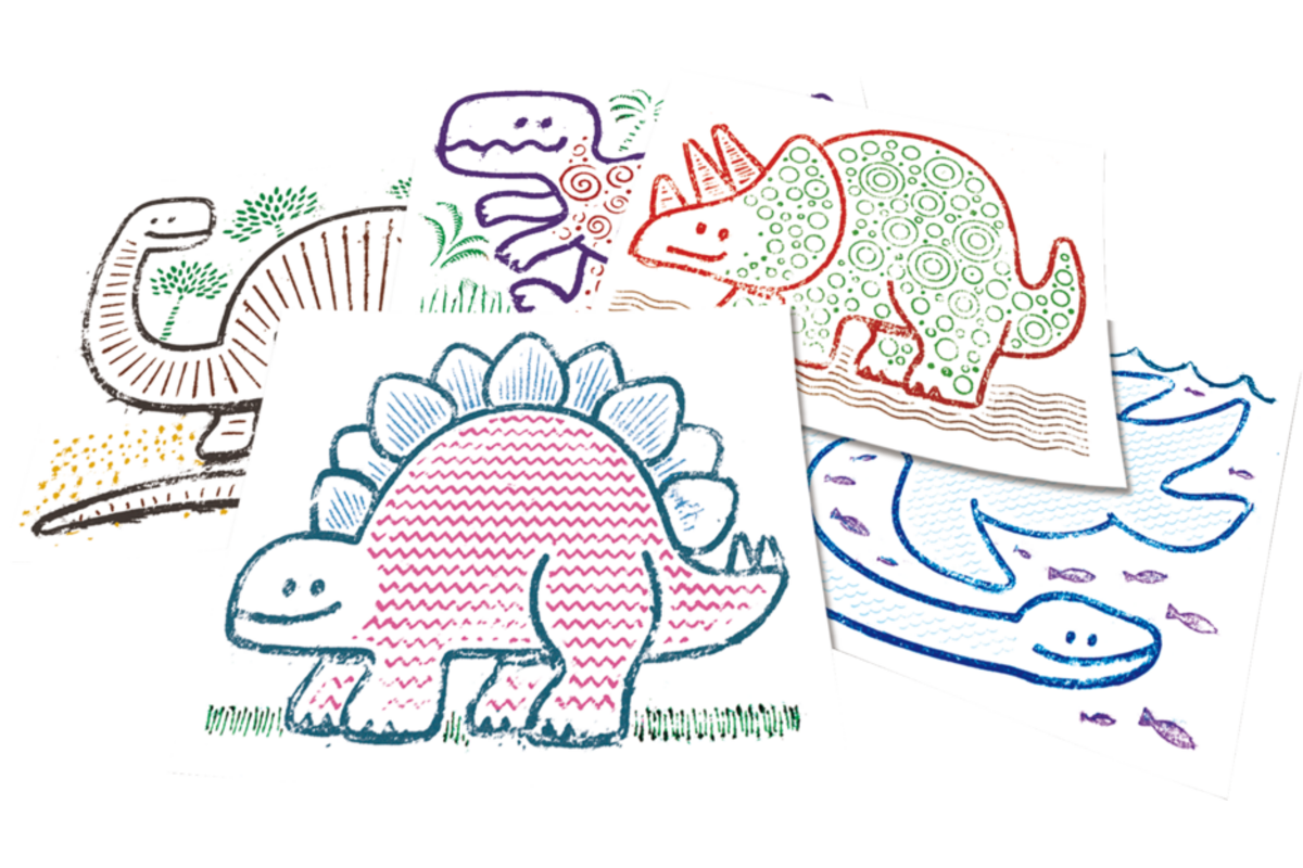 Patroonplaten Junior dinosaurus 21 x 28 cm, 6 stuks