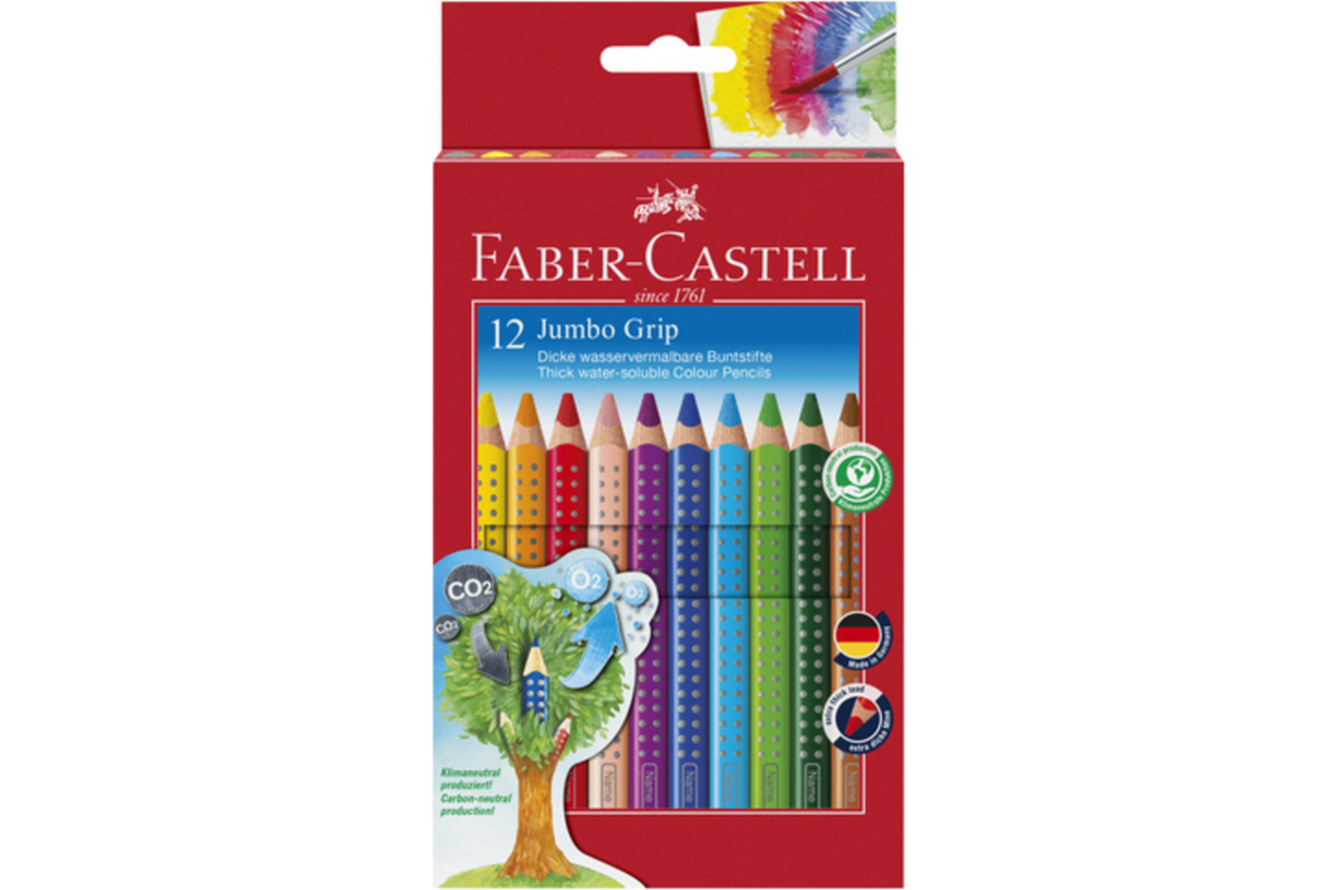 Kleurpotlood Faber-Castell Jumbo GRIP assorti, 12 stuks
