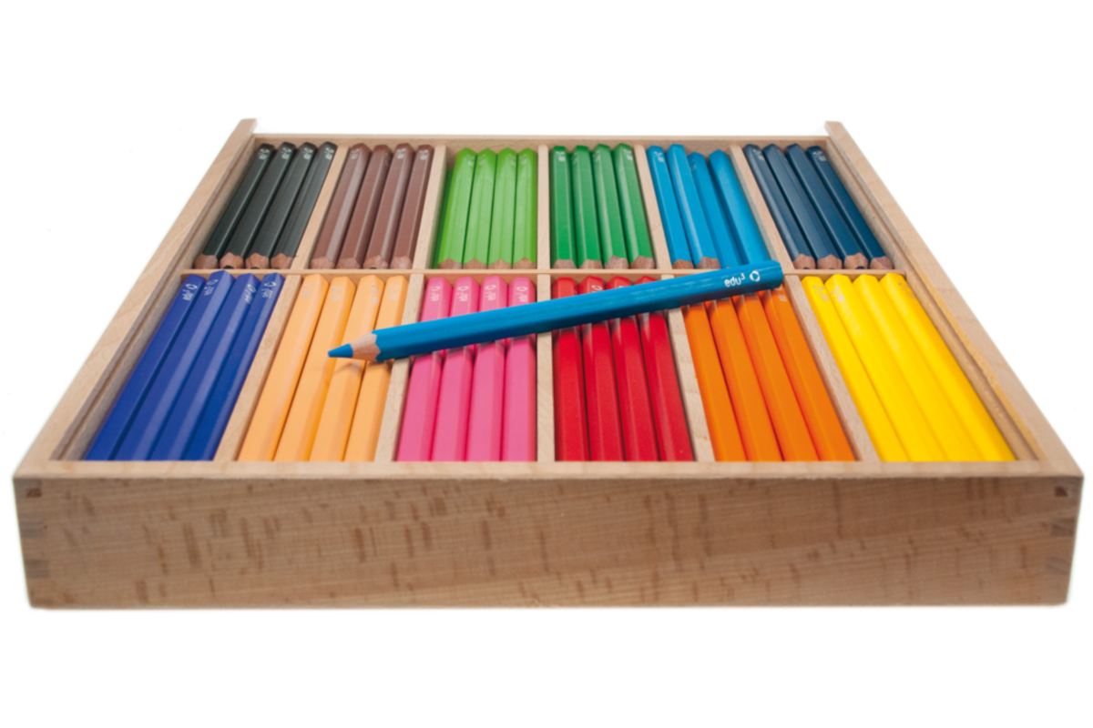 Kleurpotloden edu³ Jumbo 9,6 mm assorti, 144 stuks in houten kist