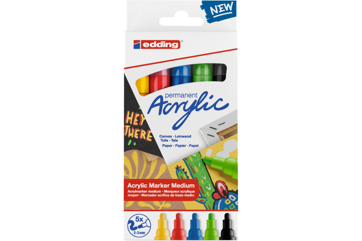 Acrylic markers edding medium 2-3 mm assorti, 5 stuks