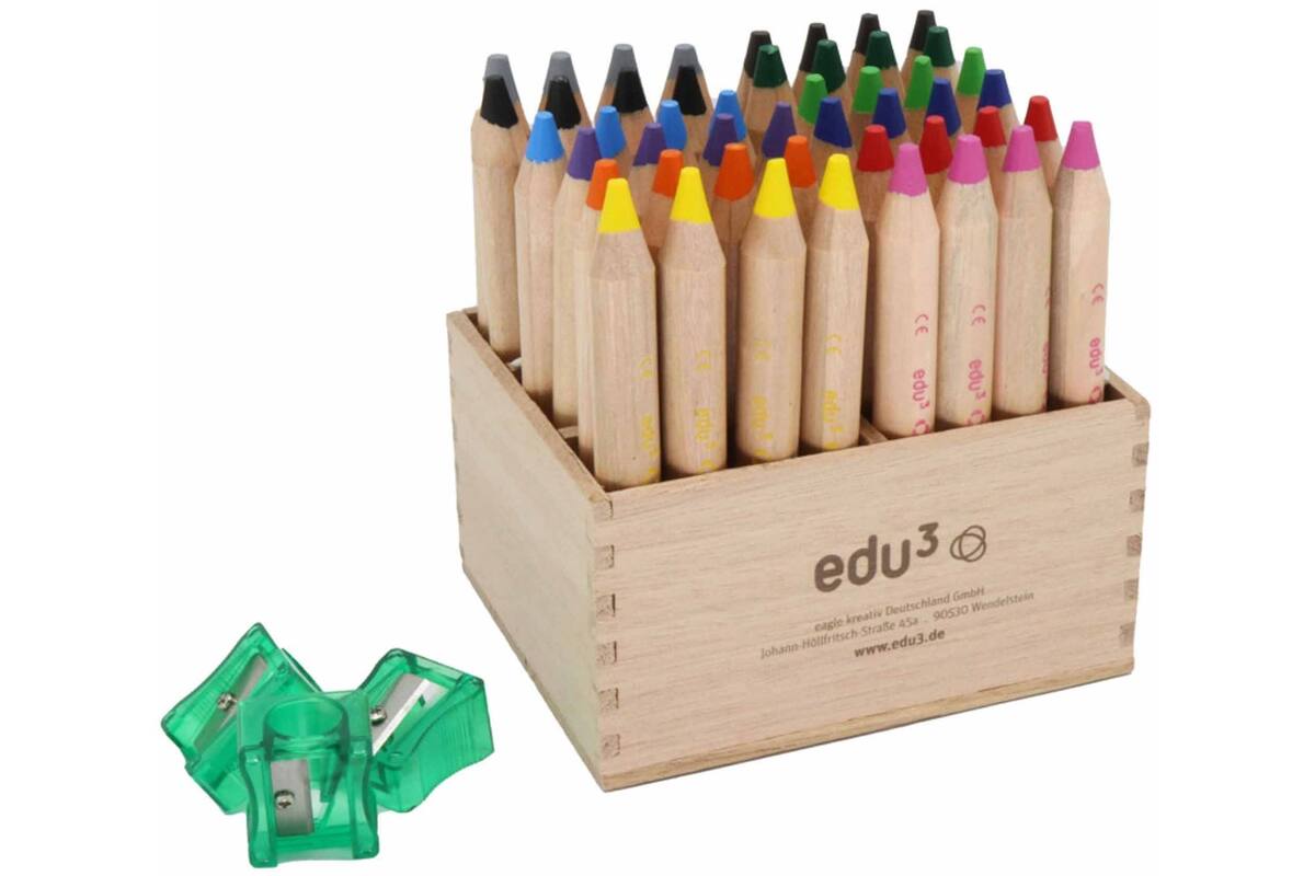 Kleurpotloden edu³ First 12 mm assorti, 48 stuk in houten kist