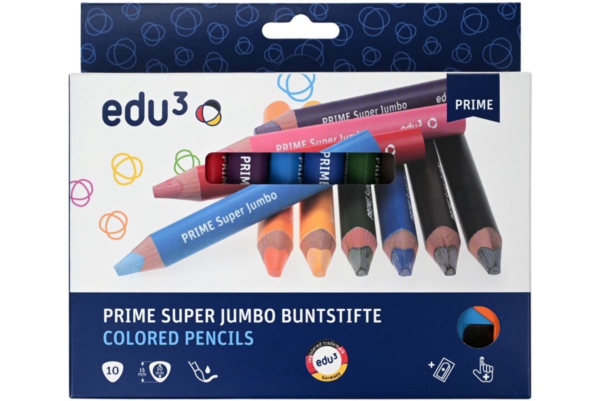 Kleurpotloden edu³ Super Jumbo 15 mm driekantig assorti, 10 stuks