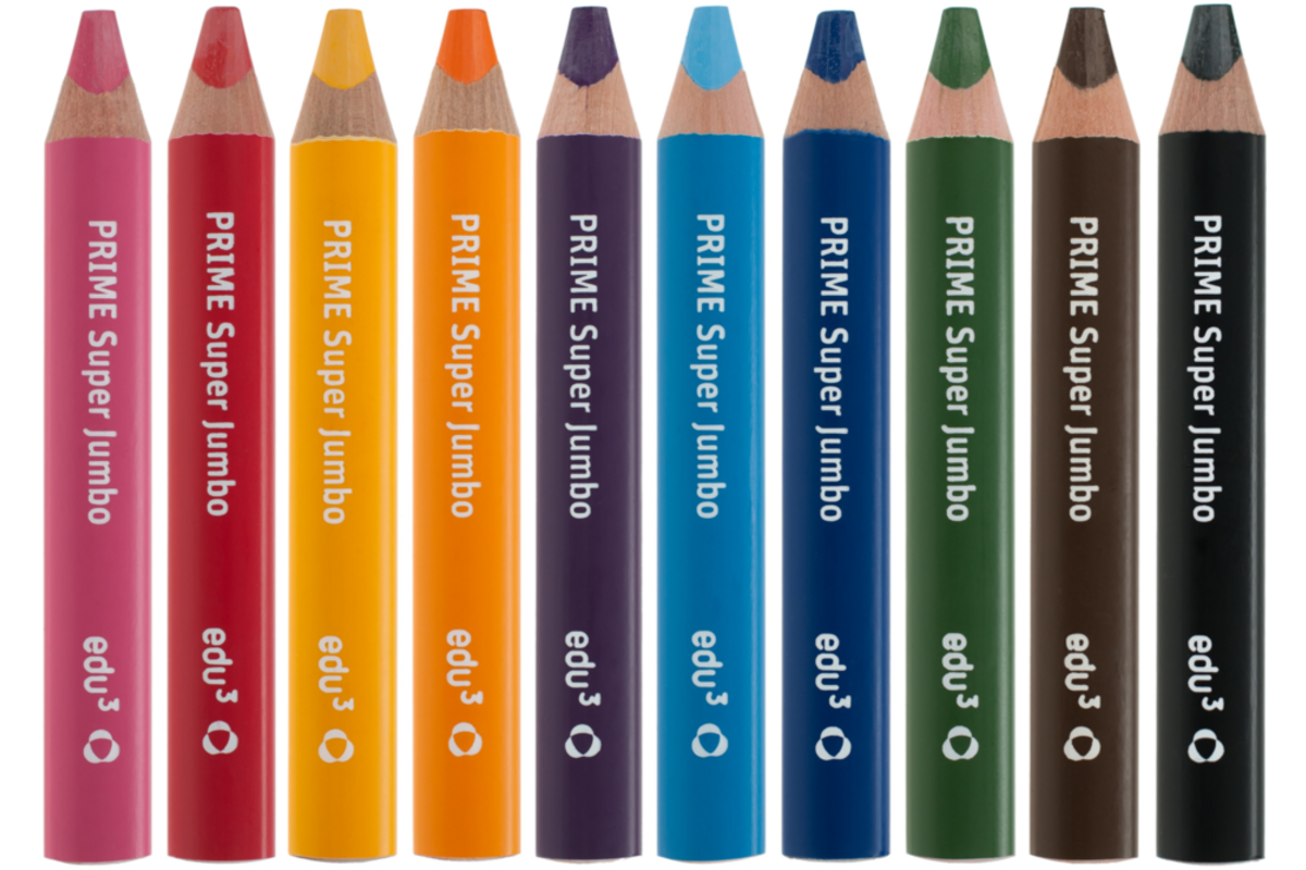 Kleurpotloden edu³ Super Jumbo 15 mm driekantig assorti, 10 stuks
