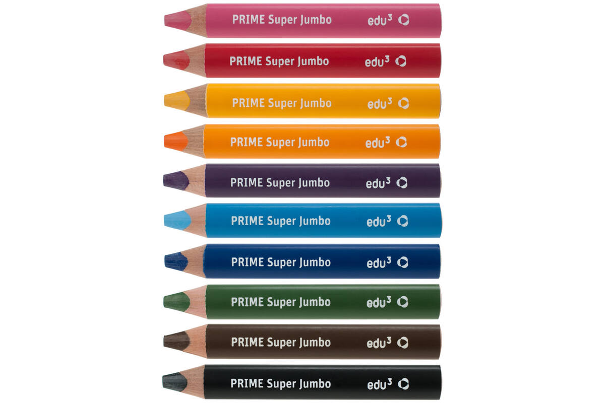 Kleurpotloden edu³ Super Jumbo 15 mm driekantig assorti, 10 stuks