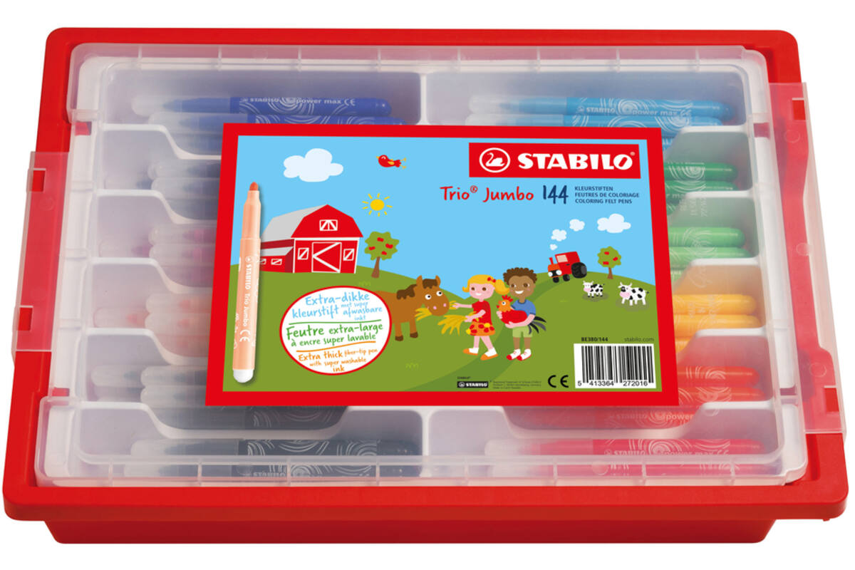 Viltstiften STABILO trio jumbo assorti classpack, 144 stuks