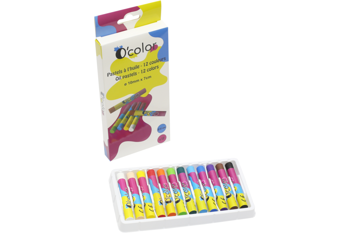 Oliepastels assorti 10 mm x 7 cm, 12 stuks