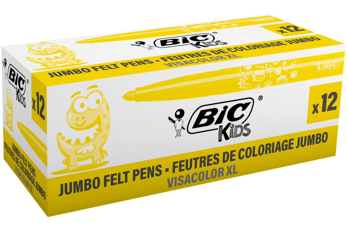 Viltstiften BIC kids visacolor XL Ecolutions geel, 12 stuks