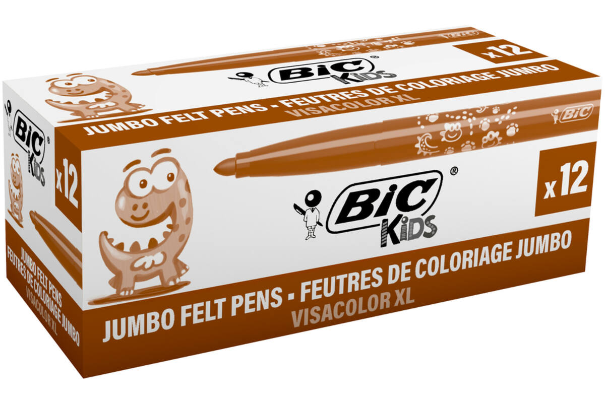 Viltstiften BIC kids visacolor XL Ecolutions rood-bruin, 12 stuks