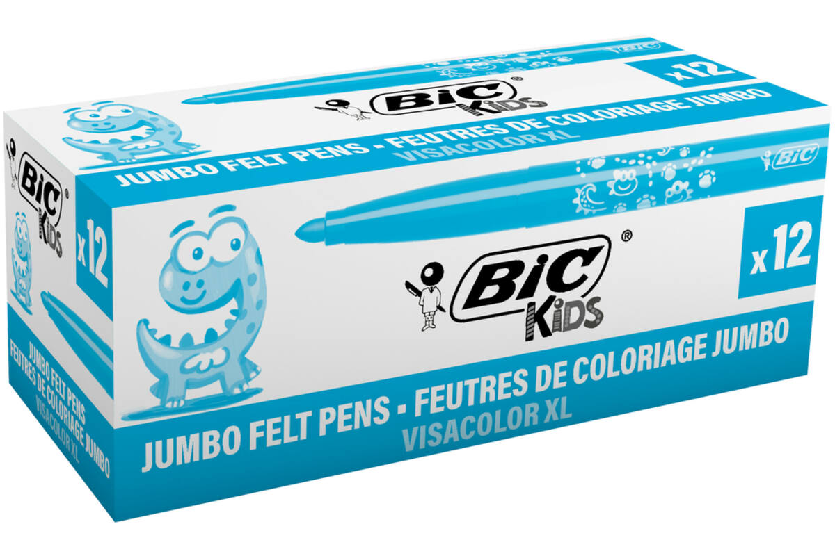 Viltstiften BIC kids visacolor XL Ecolutions hemelsblauw, 12 stuks