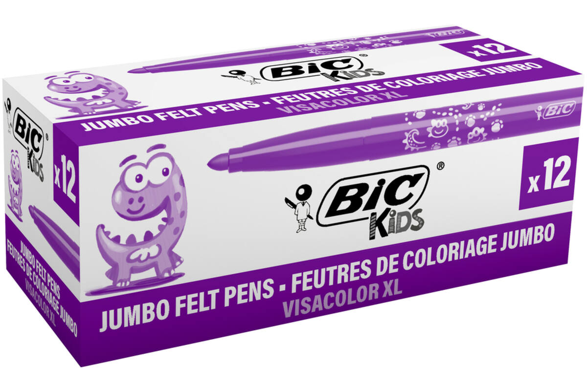 Viltstiften BIC kids visacolor XL Ecolutions paars, 12 stuks