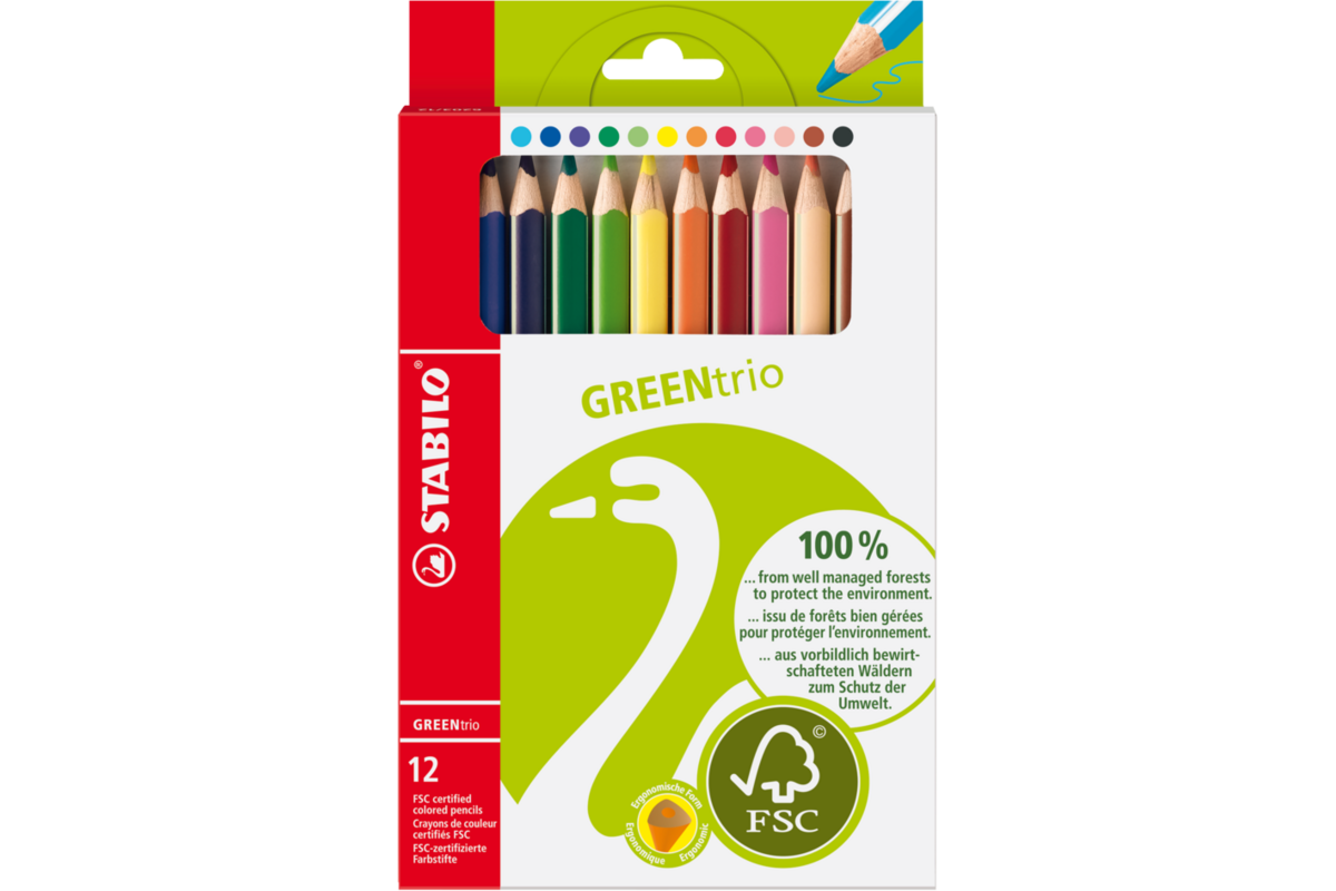 Kleurpotloden STABILO GREENtrio driekantig assorti, 12 stuks