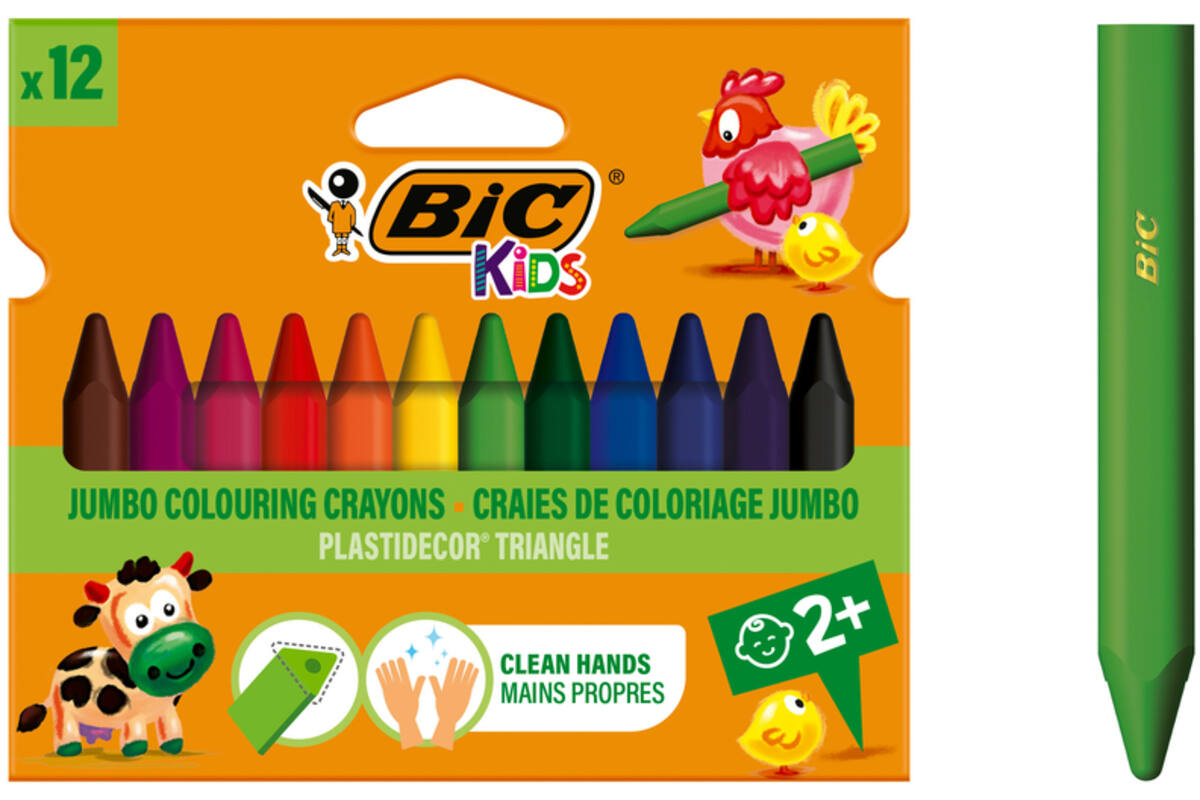 Kleurkrijt BIC Plastidecor triangle assorti, 12 stuks
