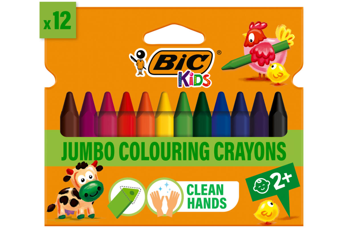 Kleurkrijt BIC Plastidecor triangle assorti, 12 stuks