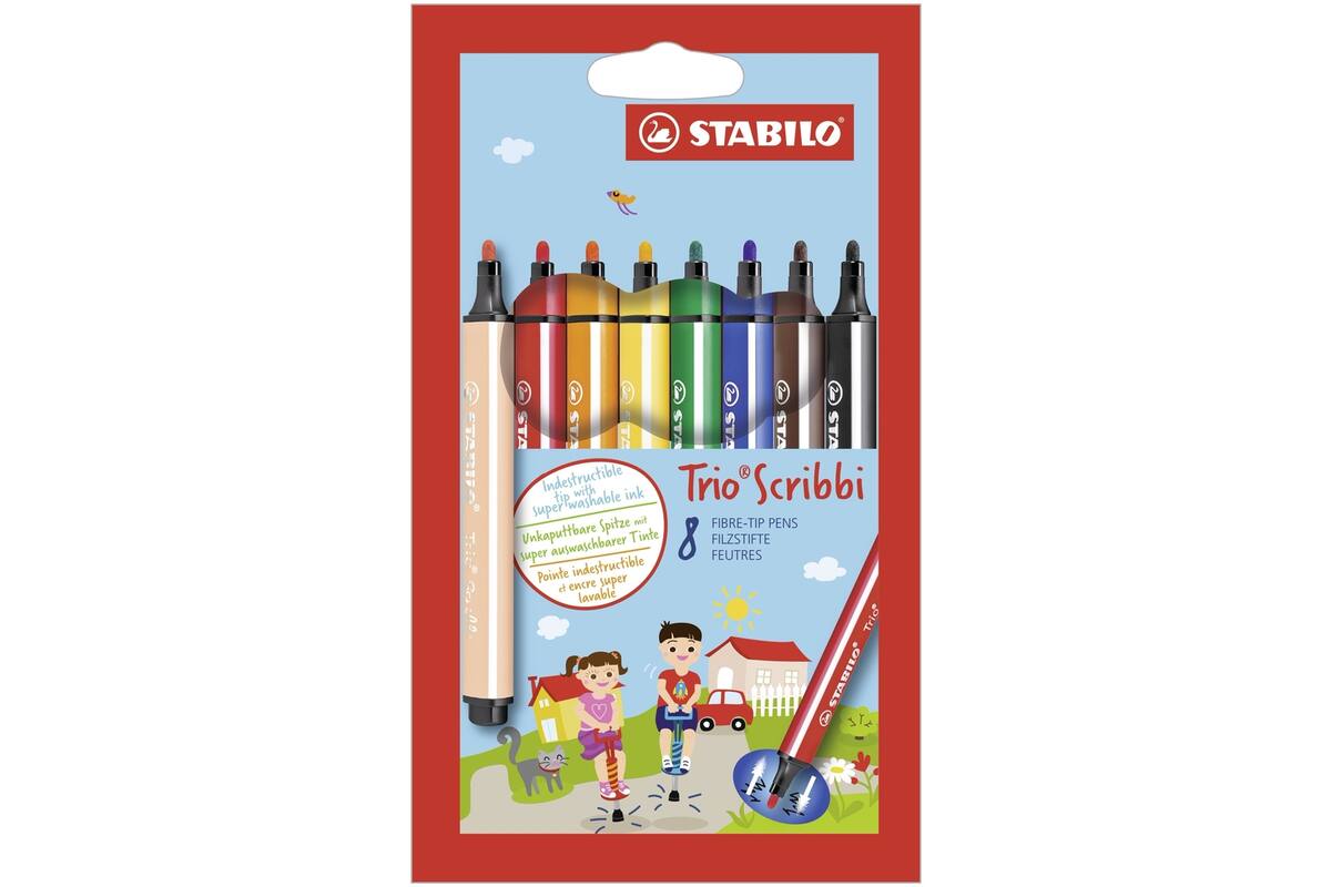 Viltstiften STABILO Trio Scribbi, met verende punt 8 stuks ass.