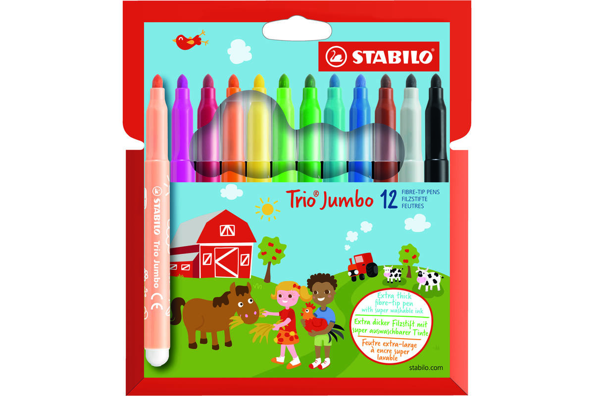 Viltstift STABILO Trio Jumbo set 12 kleuren