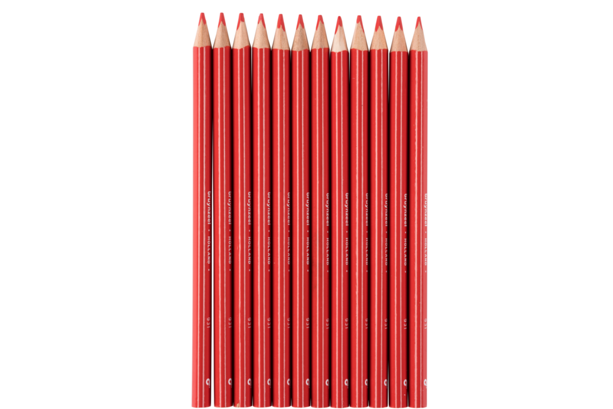 Kleurpotloden Bruynzeel driekantig rood, 12 stuks