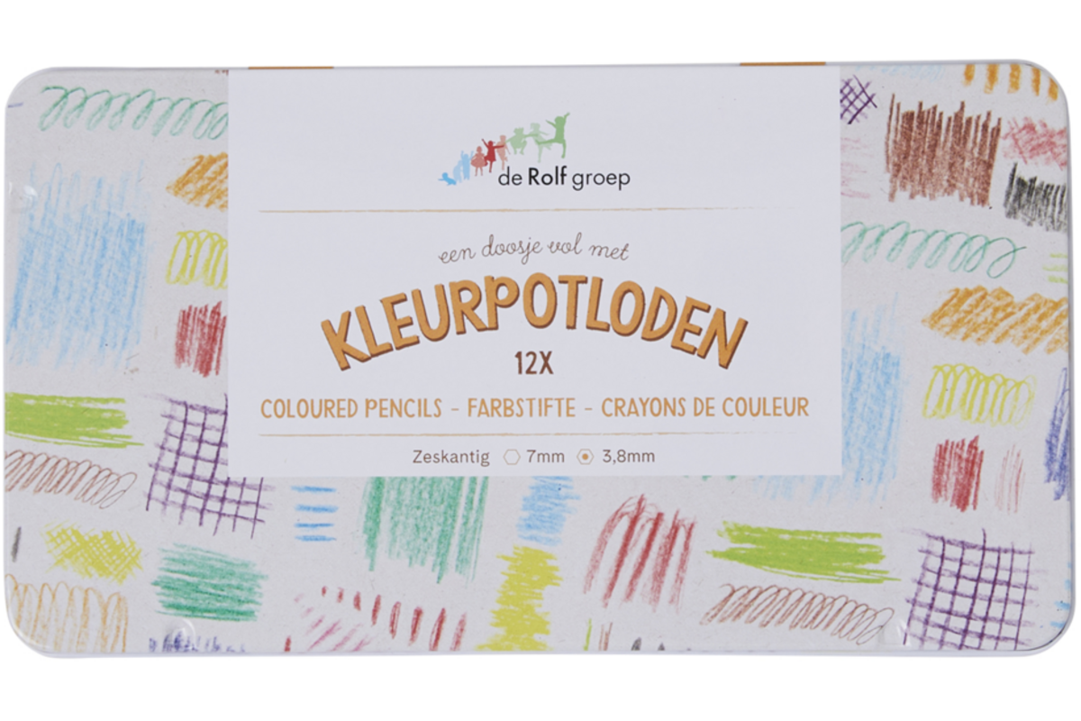 Kleurpotloden | de Rolf groep | assorti in blik, 12 stuks