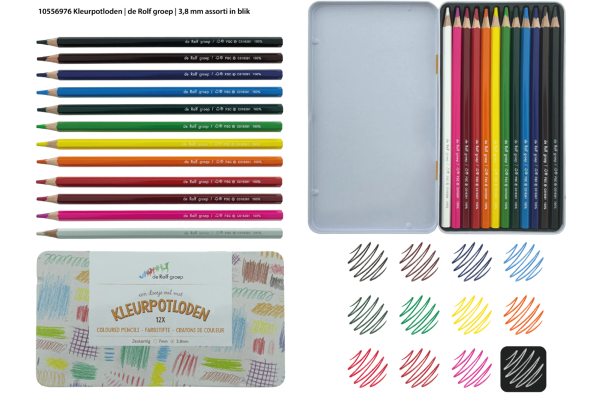 Kleurpotloden | de Rolf groep | assorti in blik, 12 stuks