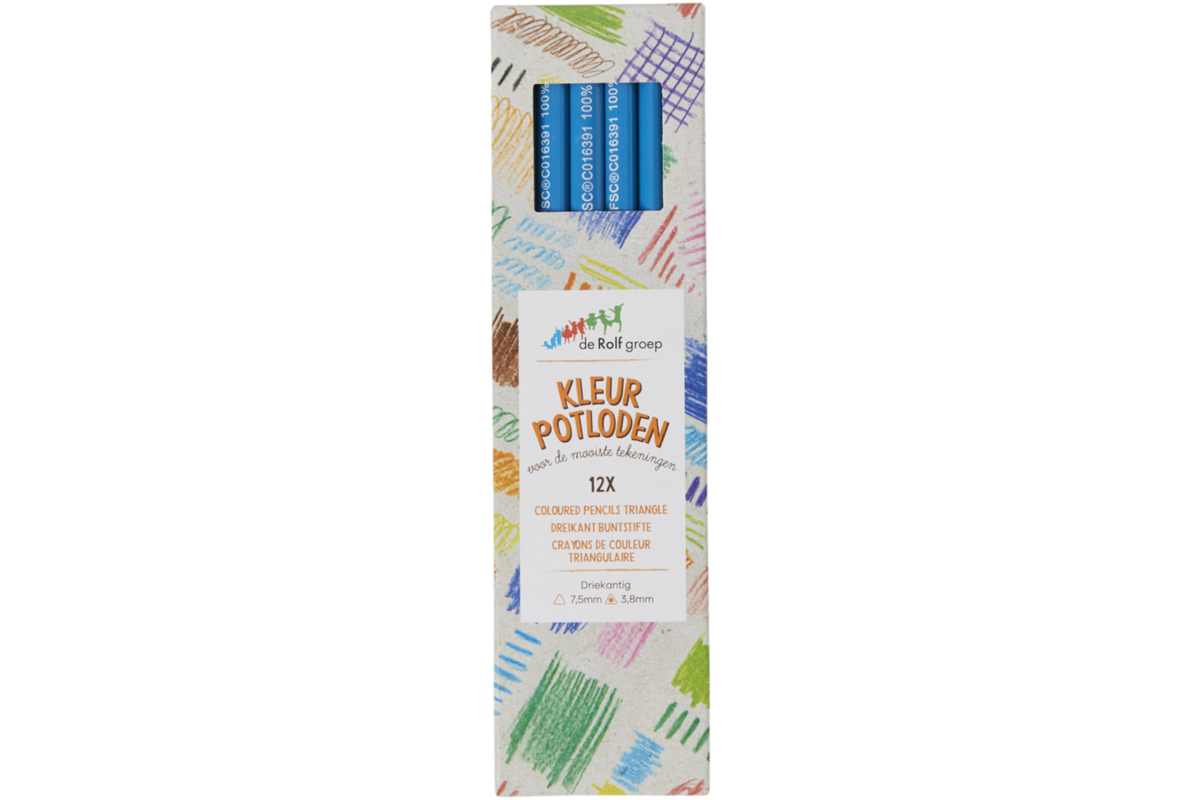 Kleurpotloden | de Rolf groep | driekantig blauw, 12 stuks