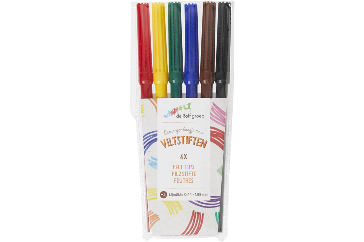 Viltstiften | de Rolf groep | basic 2 mm assorti, 6 stuks