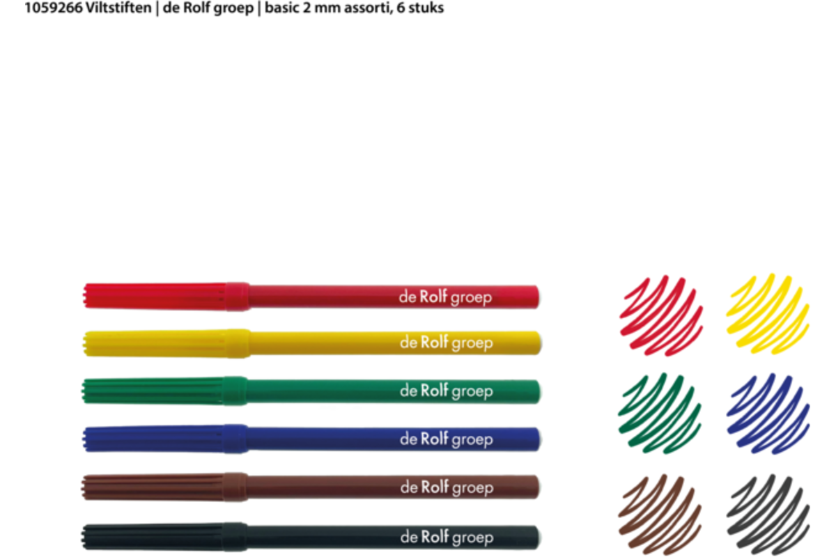 Viltstiften | de Rolf groep | basic 2 mm assorti, 6 stuks