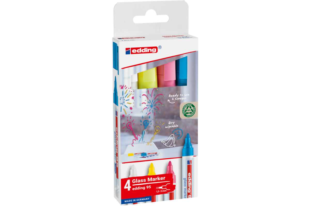Glasbord marker edding e-95 assorti licht, 4 stuks