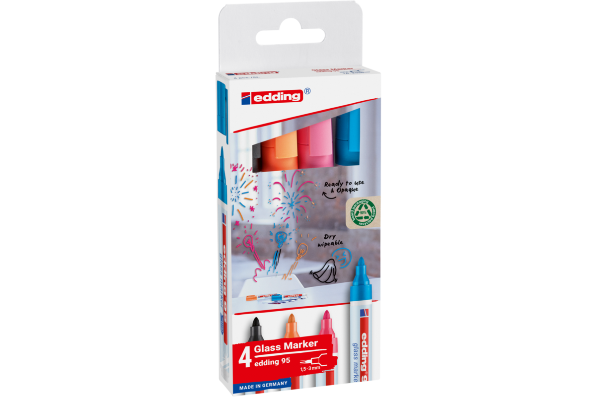 Glasbord marker edding e-95 assorti, 4 stuks