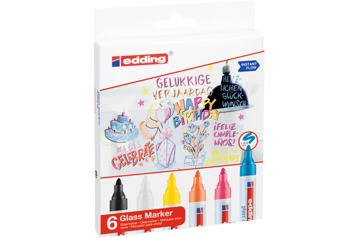 Glasbord marker edding e-95 assorti basis, 6 stuks