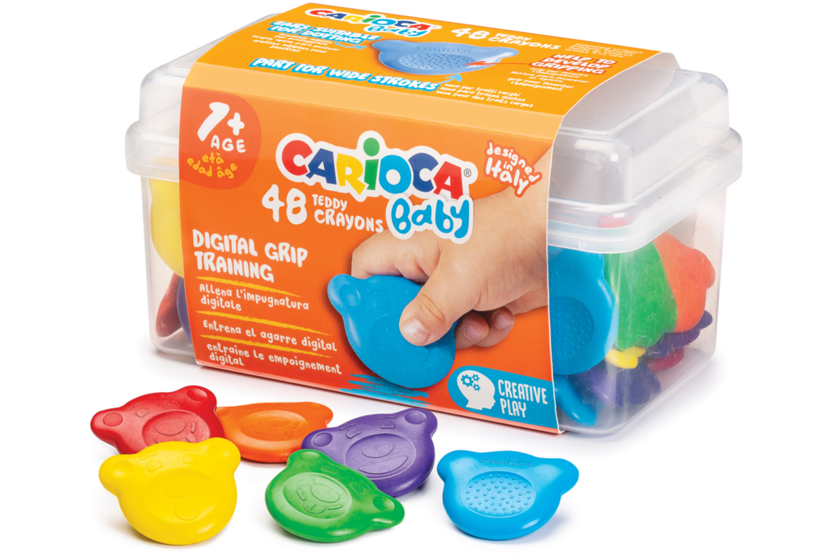 Waskrijtjes Carioca Baby Teddy 3-in-1 assorti, 48 stuks