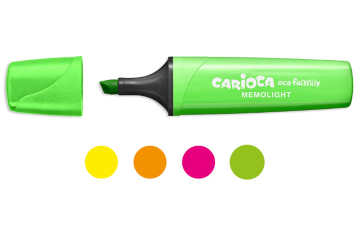 Markeerstift Carioca EcoFamily Memolight assorti, 4 stuks
