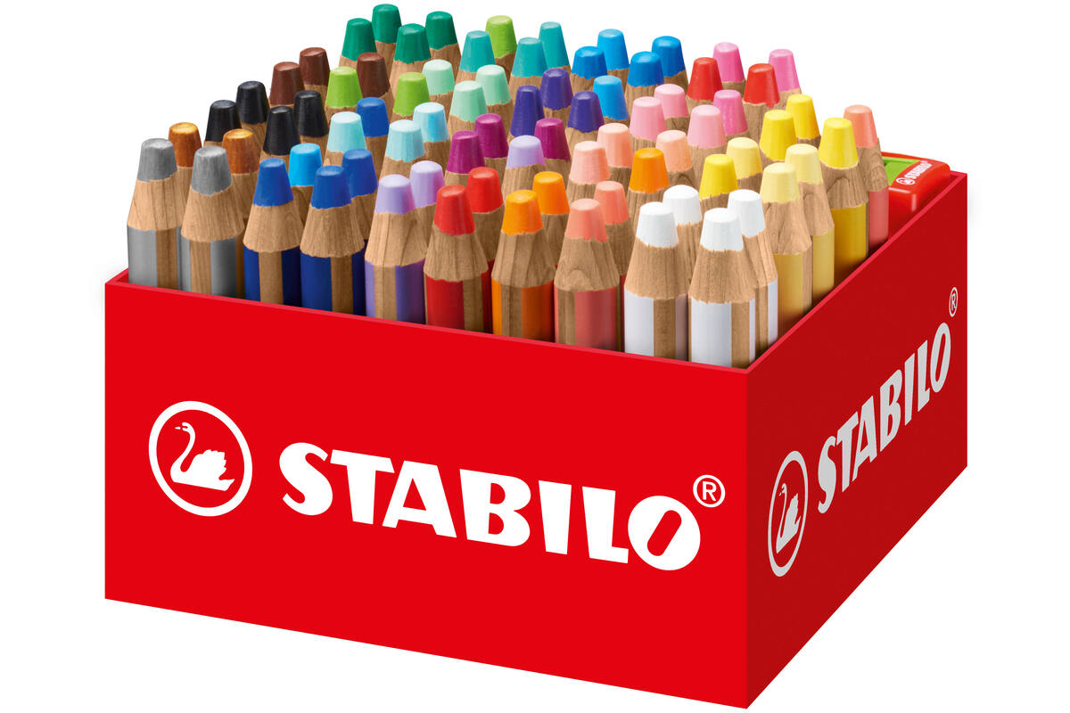 Waskrijt aquarel STABILO Woody 3-in-1 assorti classpack, 76 stuks incl. slijpers