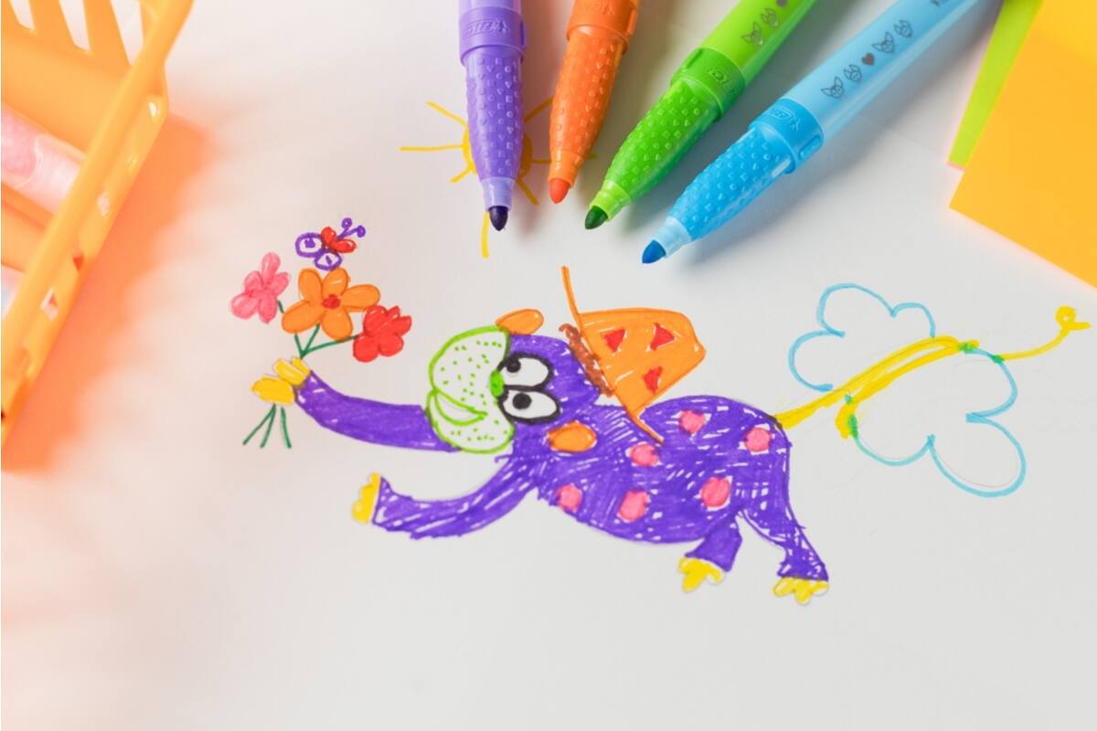 Viltstiften BIC kids comfort jumbo assorti, 12 stuks