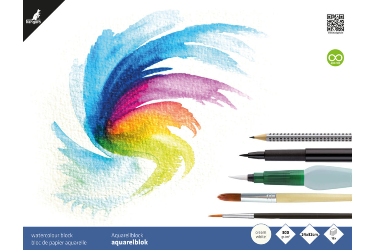 Aquarelpapier 24 x 32 cm roomwit 300 gram, 16 vel