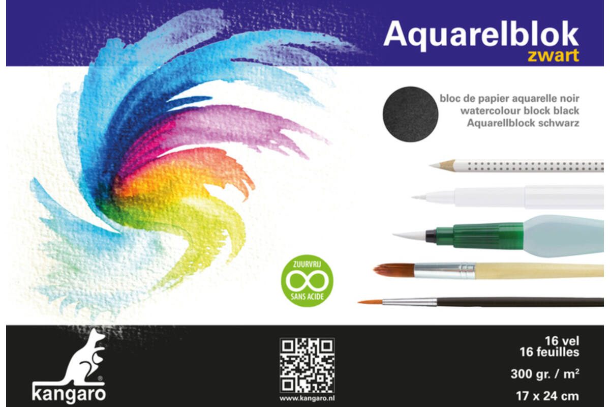 Aquarelpapier 17 x 24 cm zwart 300 gram, 16 vel