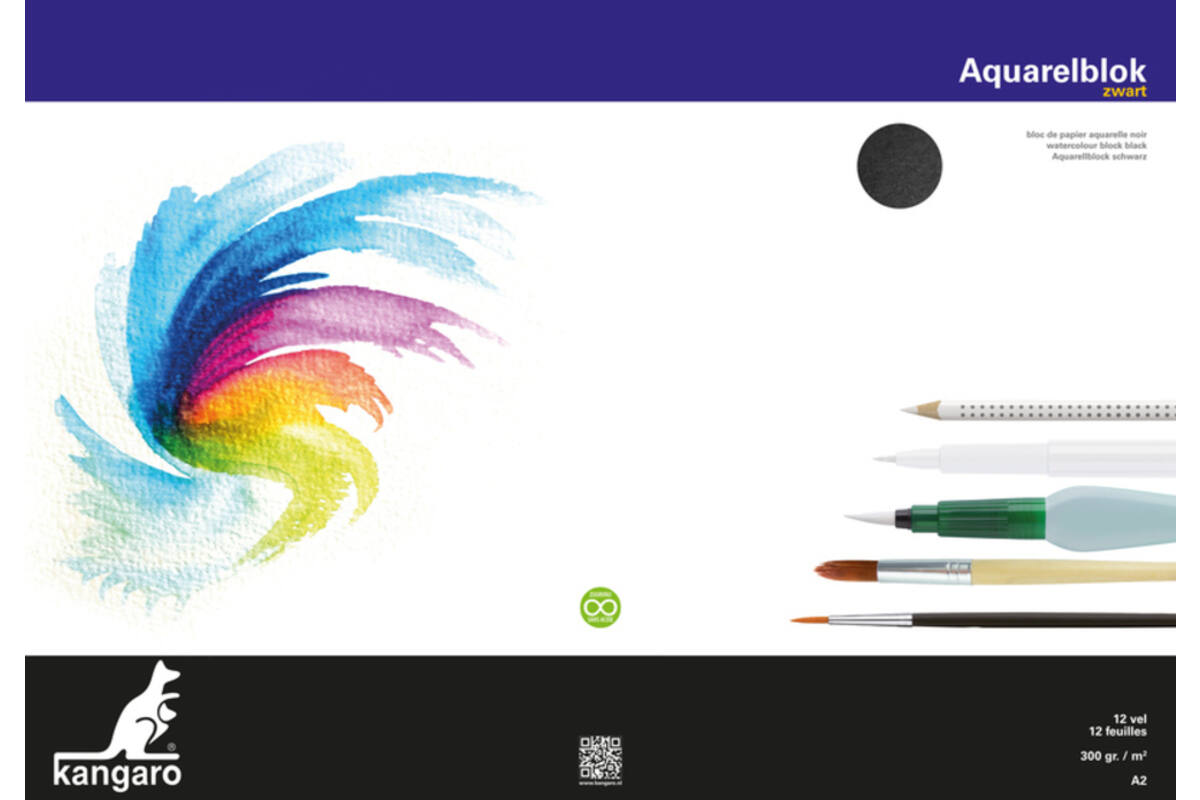 Aquarelpapier A2 zwart 300 gram, 12 vel