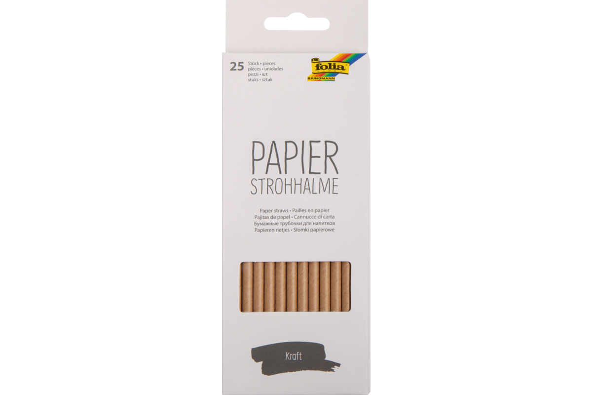 Papieren rietjes naturel 6 mm x 19,7 cm, 25 stuks
