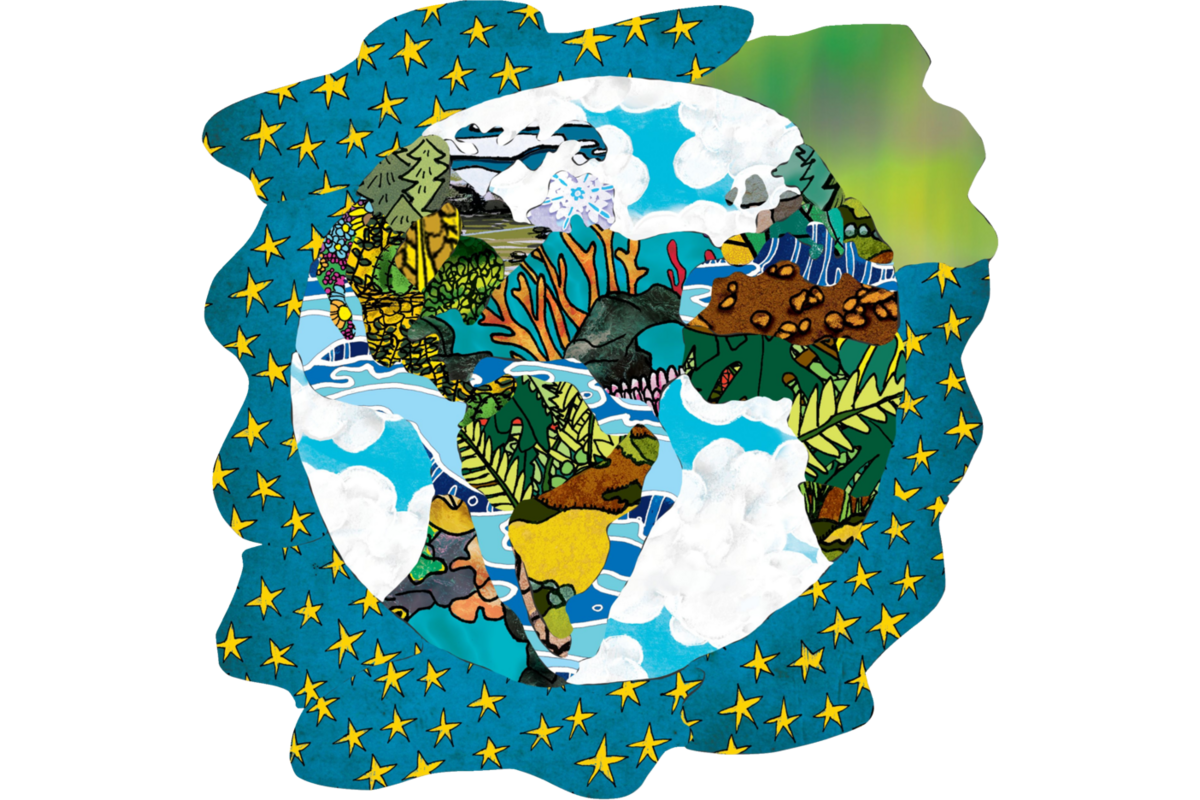 Designpapier planeet aarde 21,6 x 14 cm, 144 vel