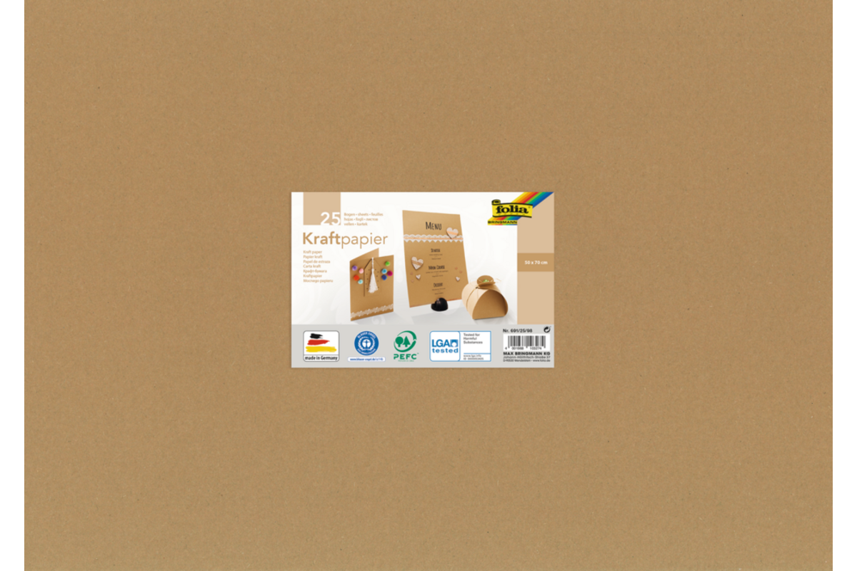Kraft papier 50 x 70 cm 25 vel naturel, 120 grs.