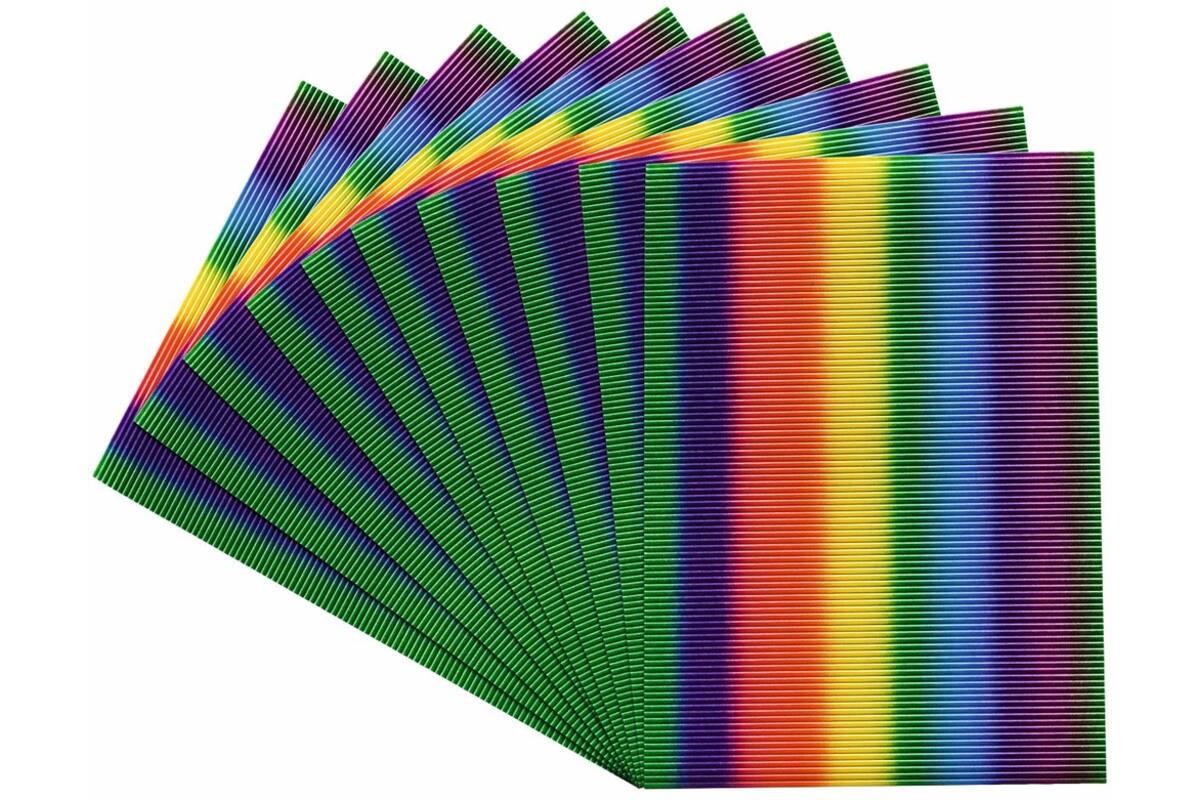 Ribbelkarton fijne golf 25 x 32 cm regenboogkleuren, 10 vel