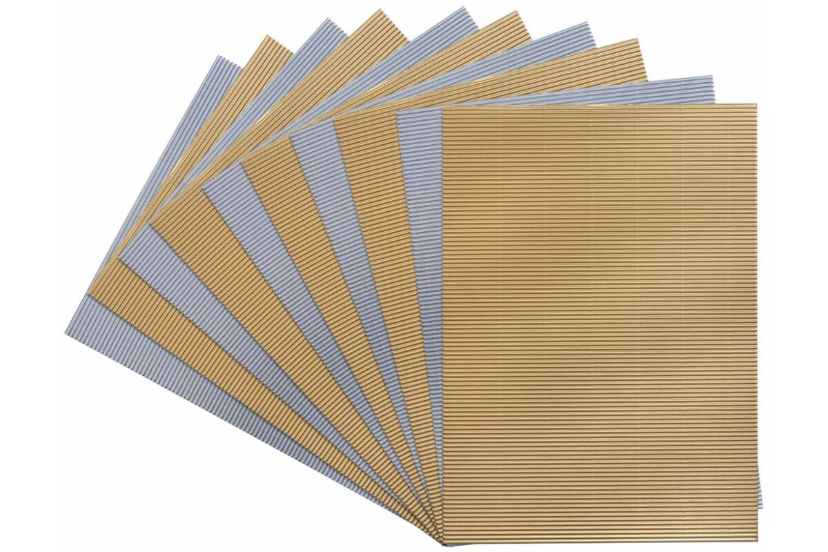 Ribbelkarton fijne golf 25 x 35 cm goud/zilver, 10 vel