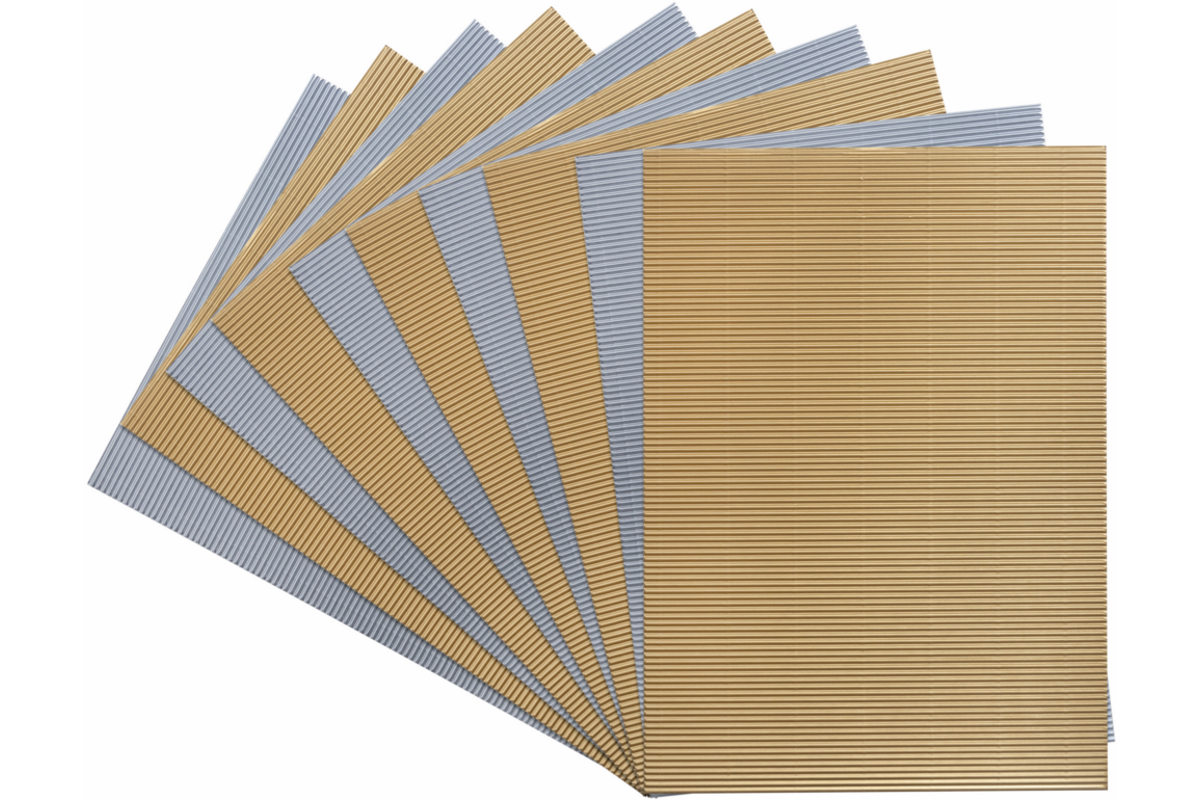 Ribbelkarton fijne golf 25 x 35 cm goud/zilver, 10 vel