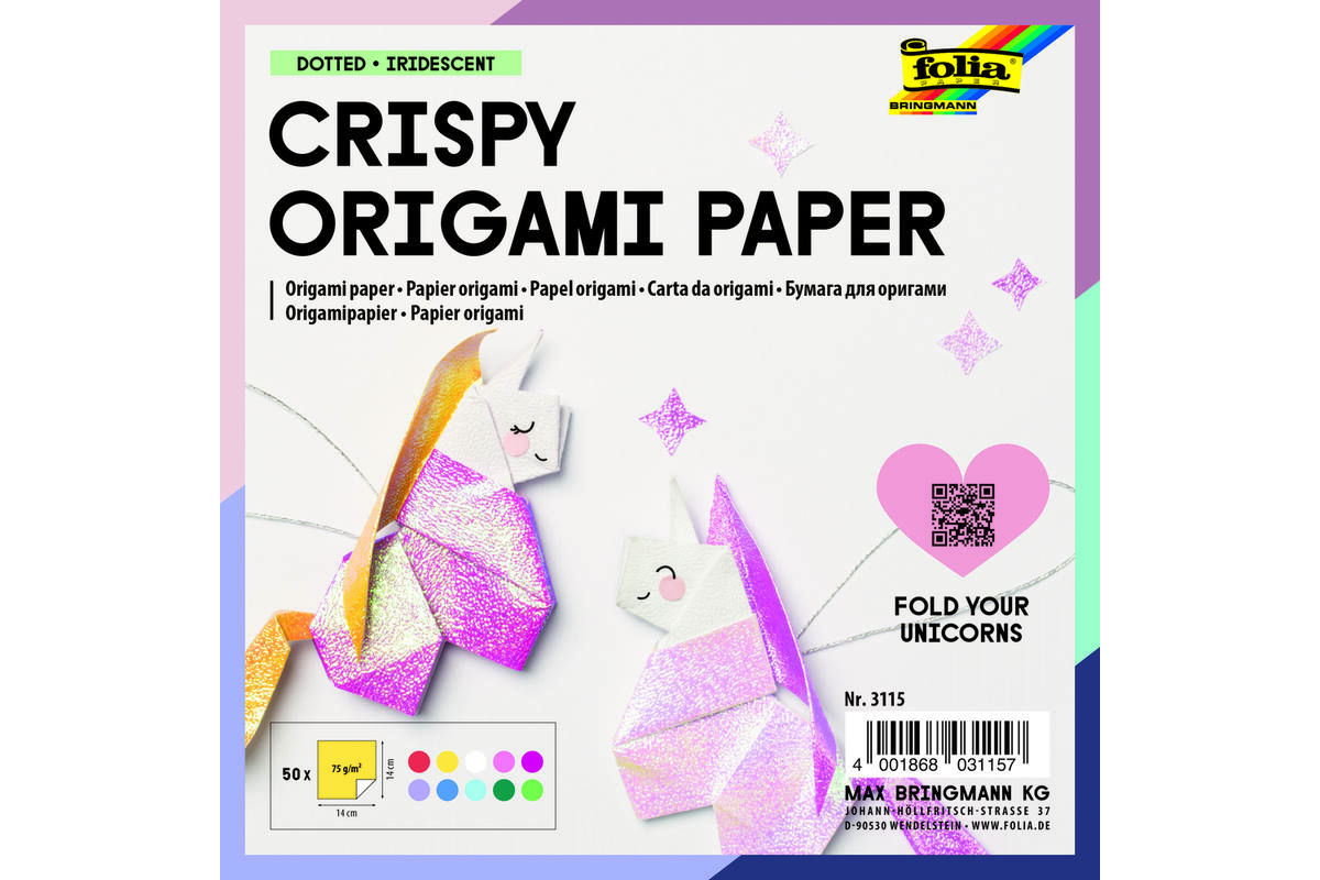 Knutselpapier iriscerend, 50 vel 14 x 14 cm in 10 kleuren, 75 grs.