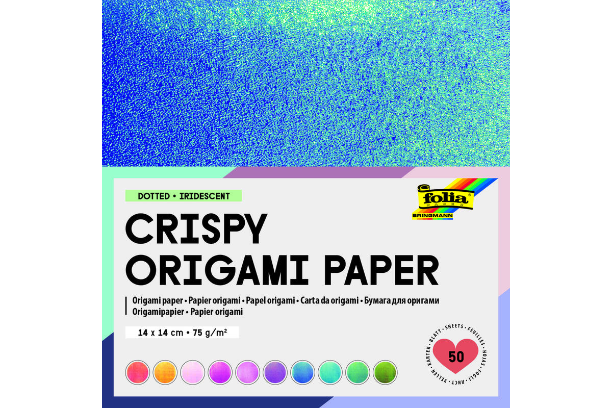 Knutselpapier iriscerend, 50 vel 14 x 14 cm in 10 kleuren, 75 grs.