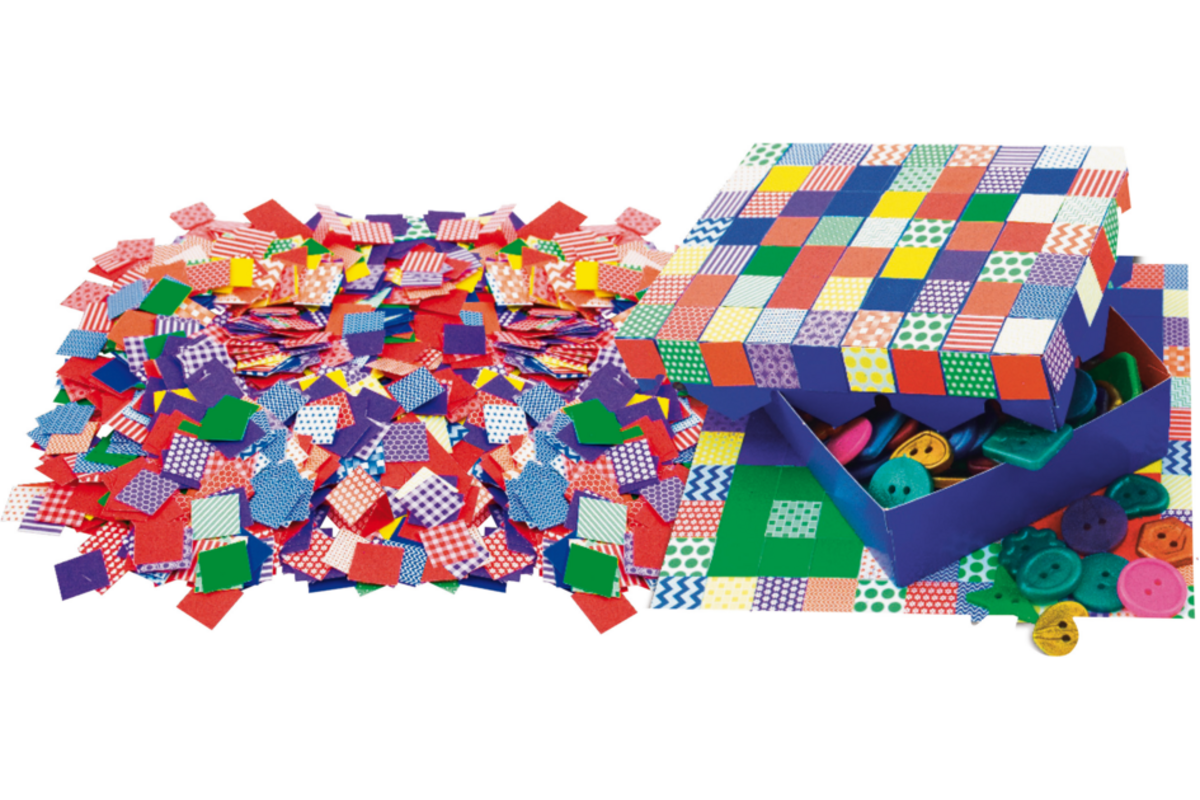 Papiermozaïek met patroon 2 x 2 cm, circa 2000 stuks