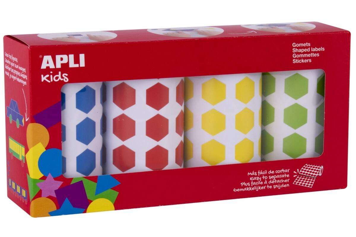 Plakfiguren zelfklevend assorti 20 mm hexagon, 4 rol