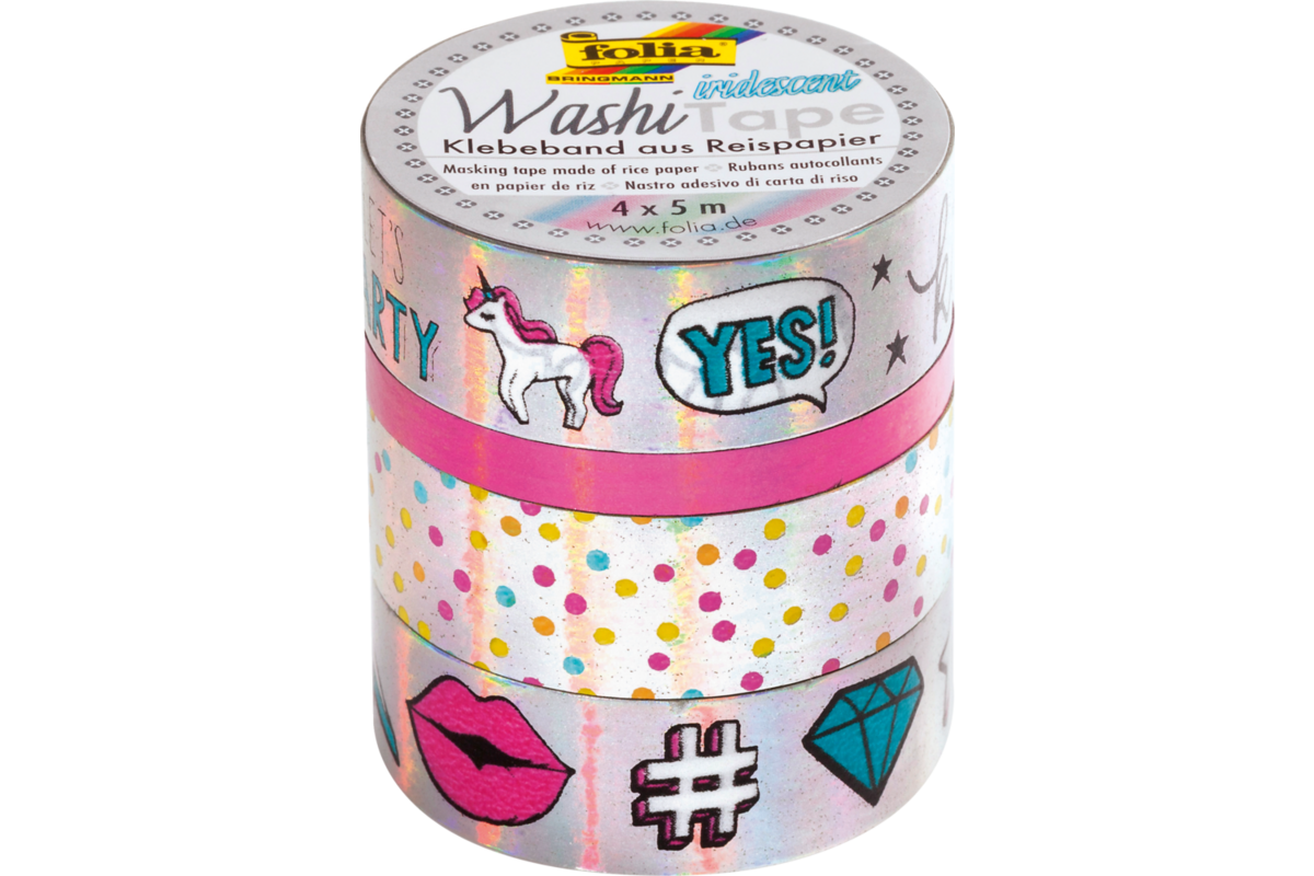 Washi-Tape set van 4,  iriserend zilver