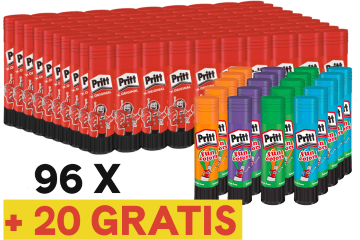 Plakstift Pritt 43 gram 96. st + 20 st. Pritt Color 10 gram