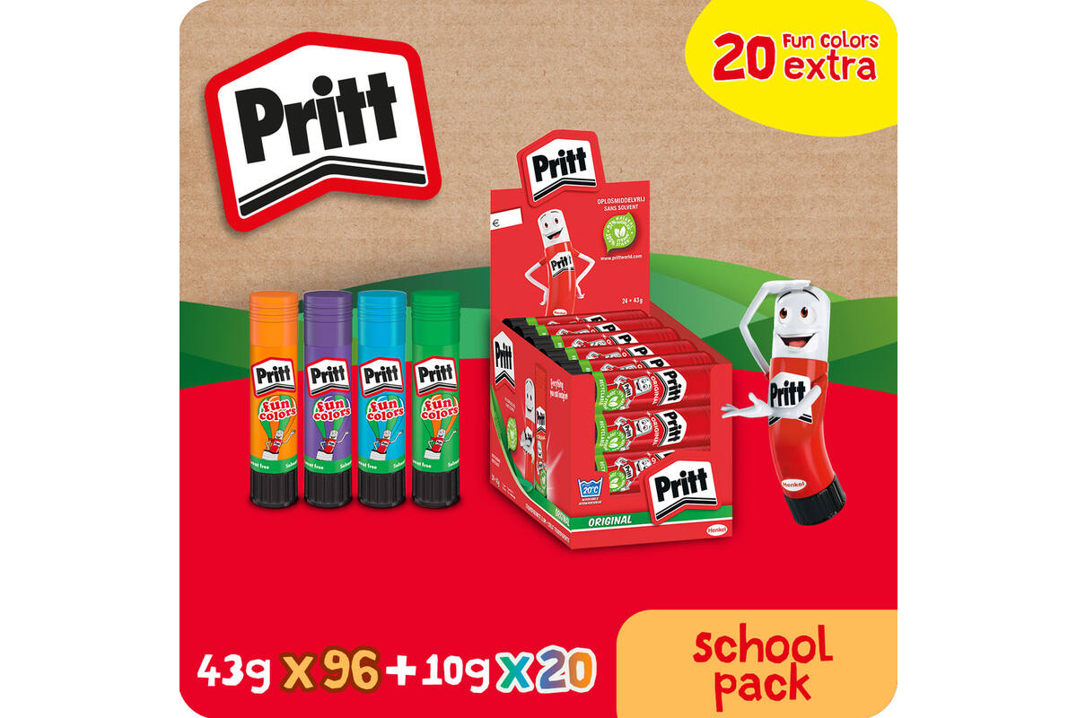 Plakstift Pritt 43 gram 96. st + 20 st. Pritt Color 10 gram
